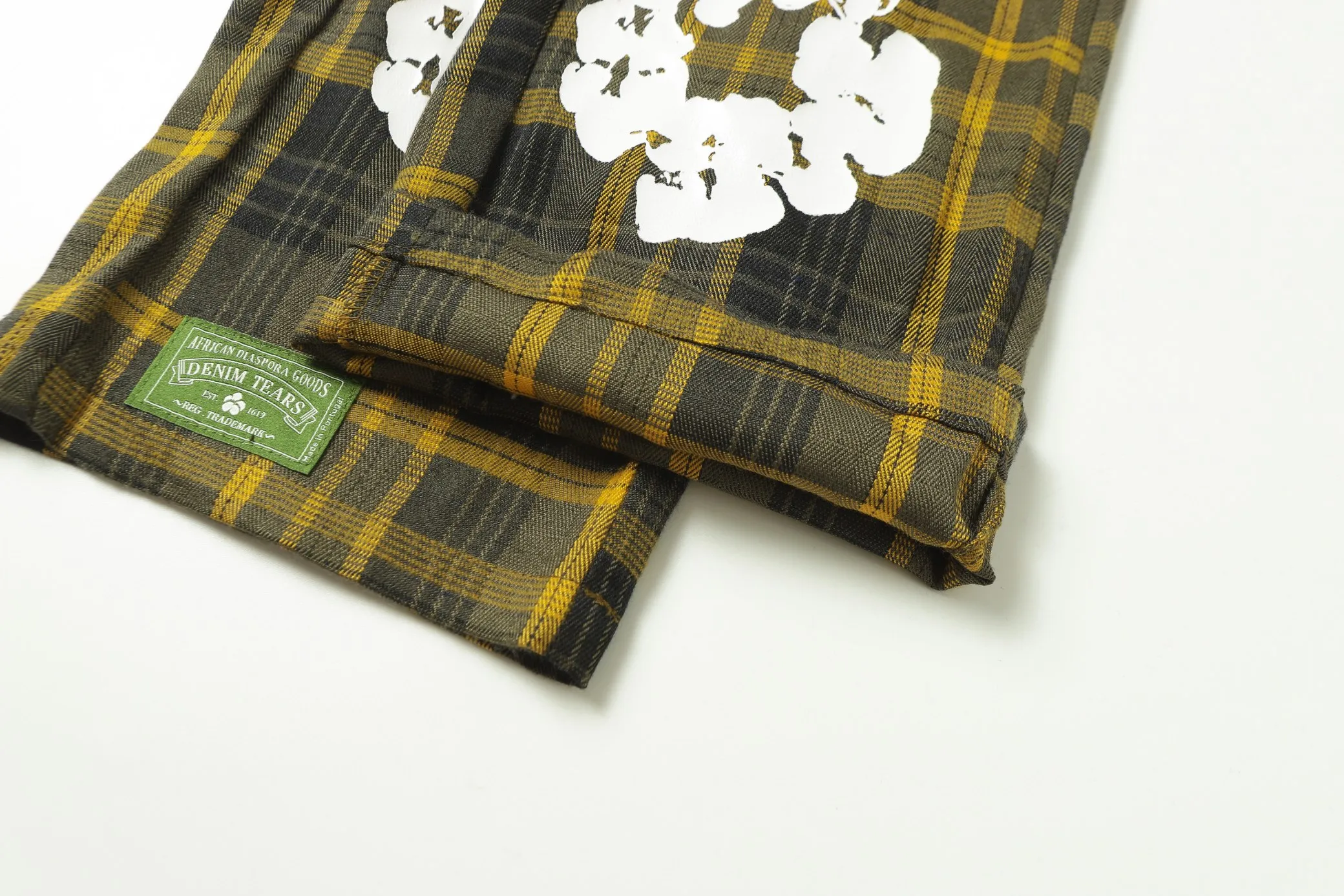 P156 8613 DENIM TEARS kapok European and American fashion brand high-quality plaid long-sleeved shirt set Color Red Gray Yellow Size S-XL
